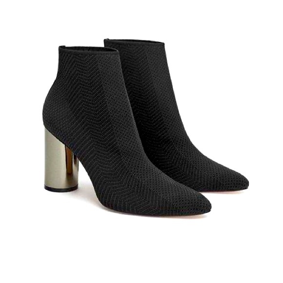 Zara Shoes - SOLD! ZARA Women’s Black Sock Knit Ankle Booties Chrome Silver Heel Shoe 40 9 US
